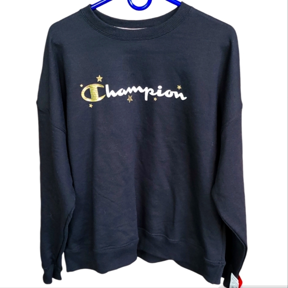 Champion Black crew neck GOLD‎ STARS XL tags on! HTF